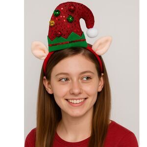Whimsical Sequin Jingle Bell Elf Ears Headband | Holiday Hair Accessory